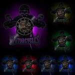 Horloge vinyle motard avec tête de mort LED