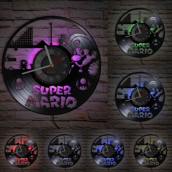 horloge-vinyle-super-mario-led-1 Horloge Vinyle Super Mario avec éclairage LED