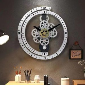 Horloge design industriel en métal et bois
