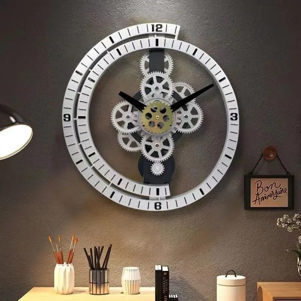 Horloge design industriel en métal et bois