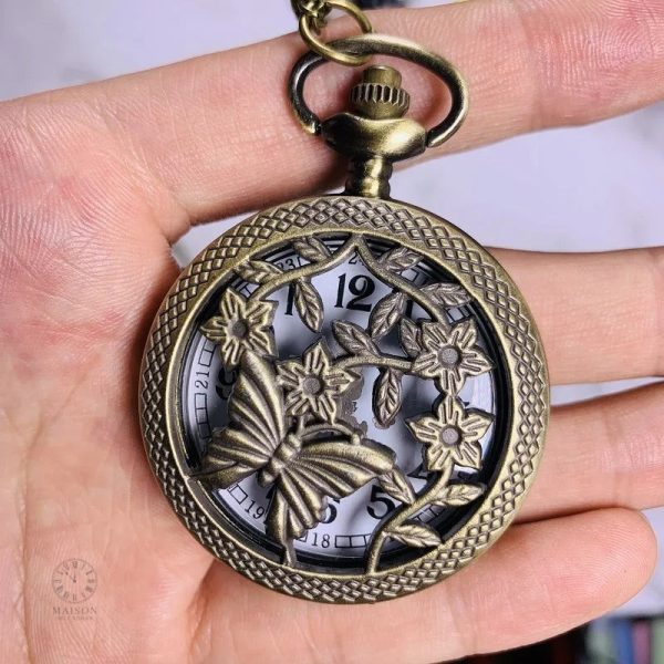 Montre à gousset classique avec décor papillon