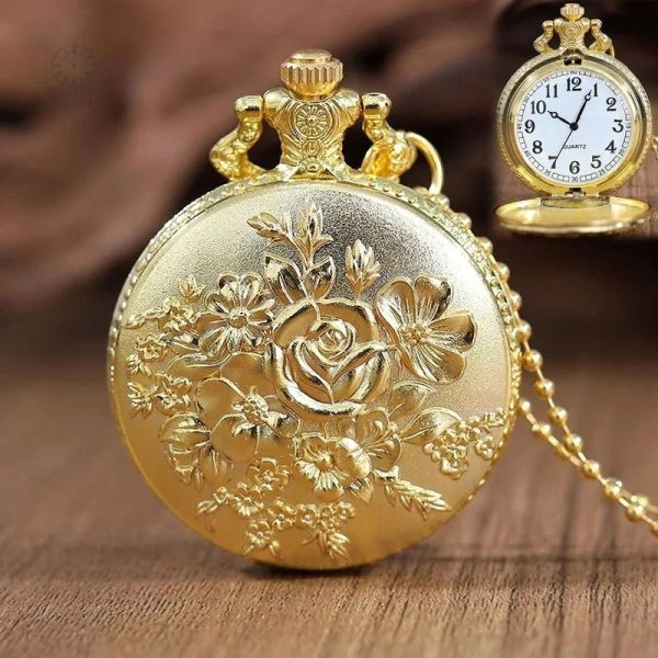 Montre de poche avec fleurs, style rétro élégant